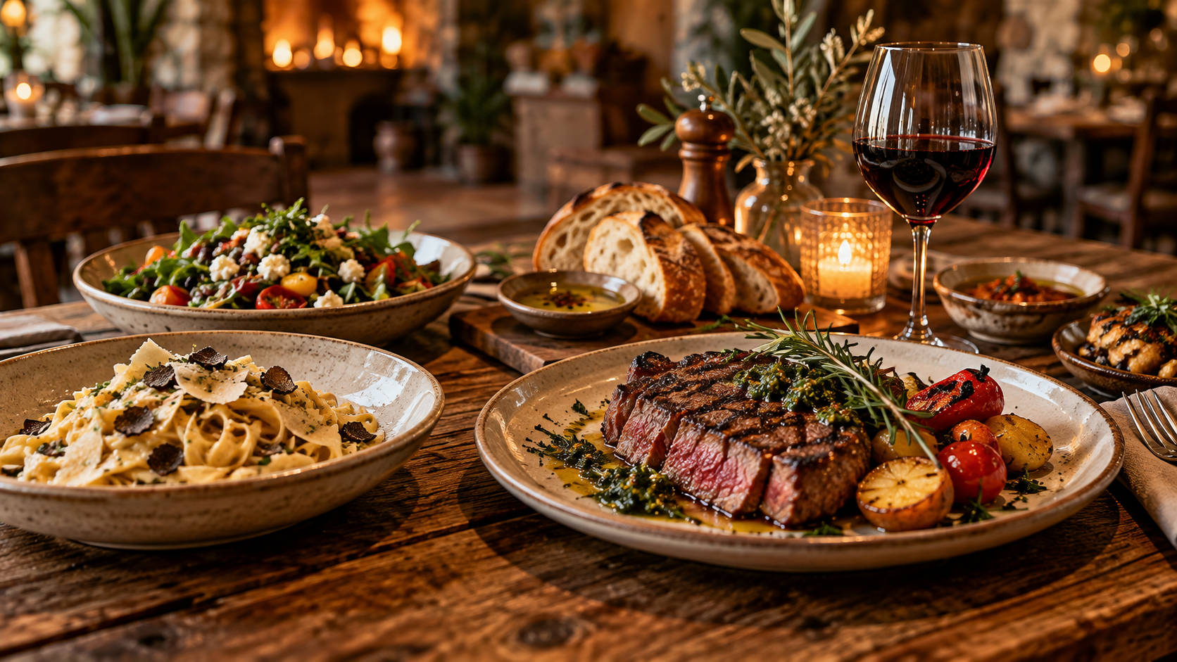 Mediterranean dining table with beautifully served food